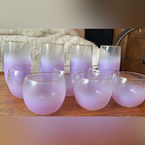 Set of 10 vintage MCM Blendo lavender ombré gold trim roly poly/tumbler glasses